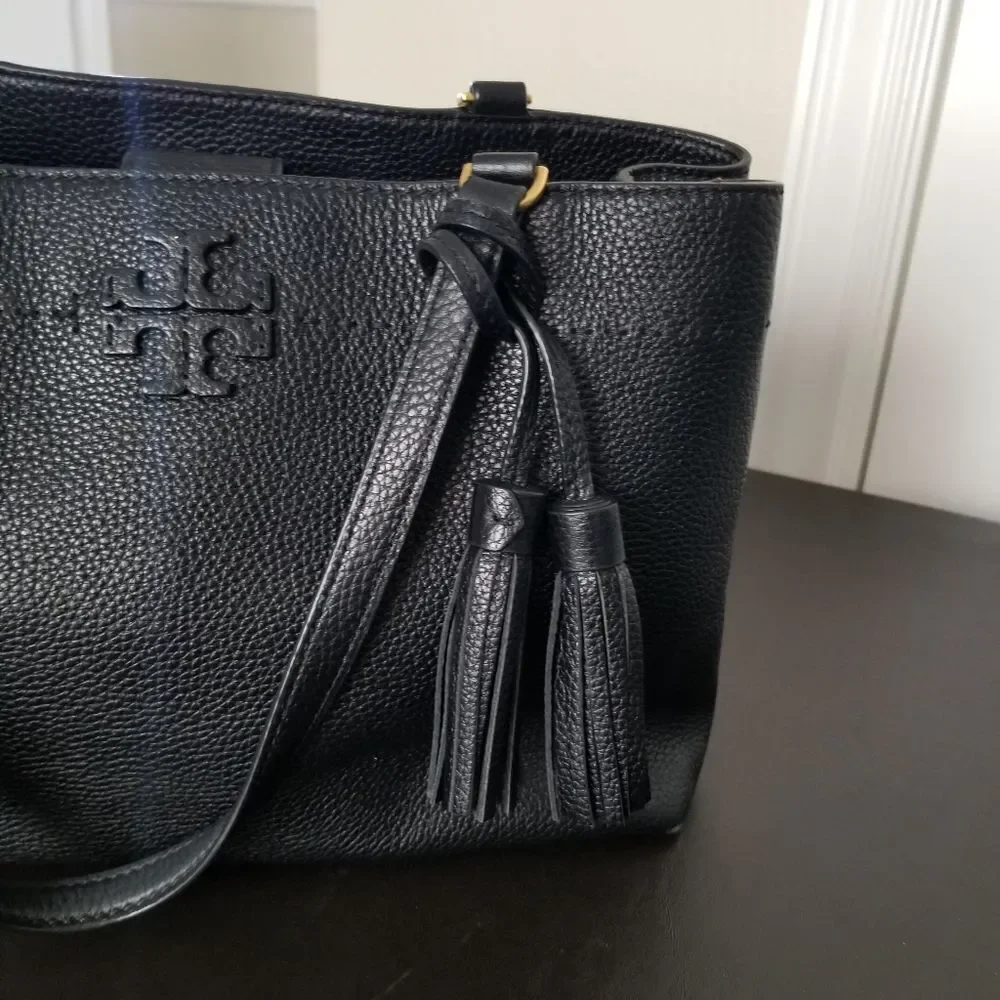 Tory Burch Black Leather Tote with Tassel